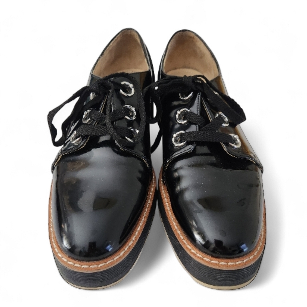 ZARA Black Patent Leather Platform Oxford Shoes EU 39 - Picture 4 of 10